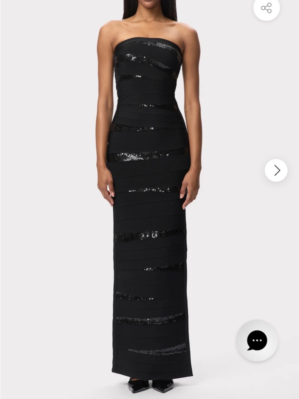 Herve Leger Strapless Black Sequin Bandage Gown